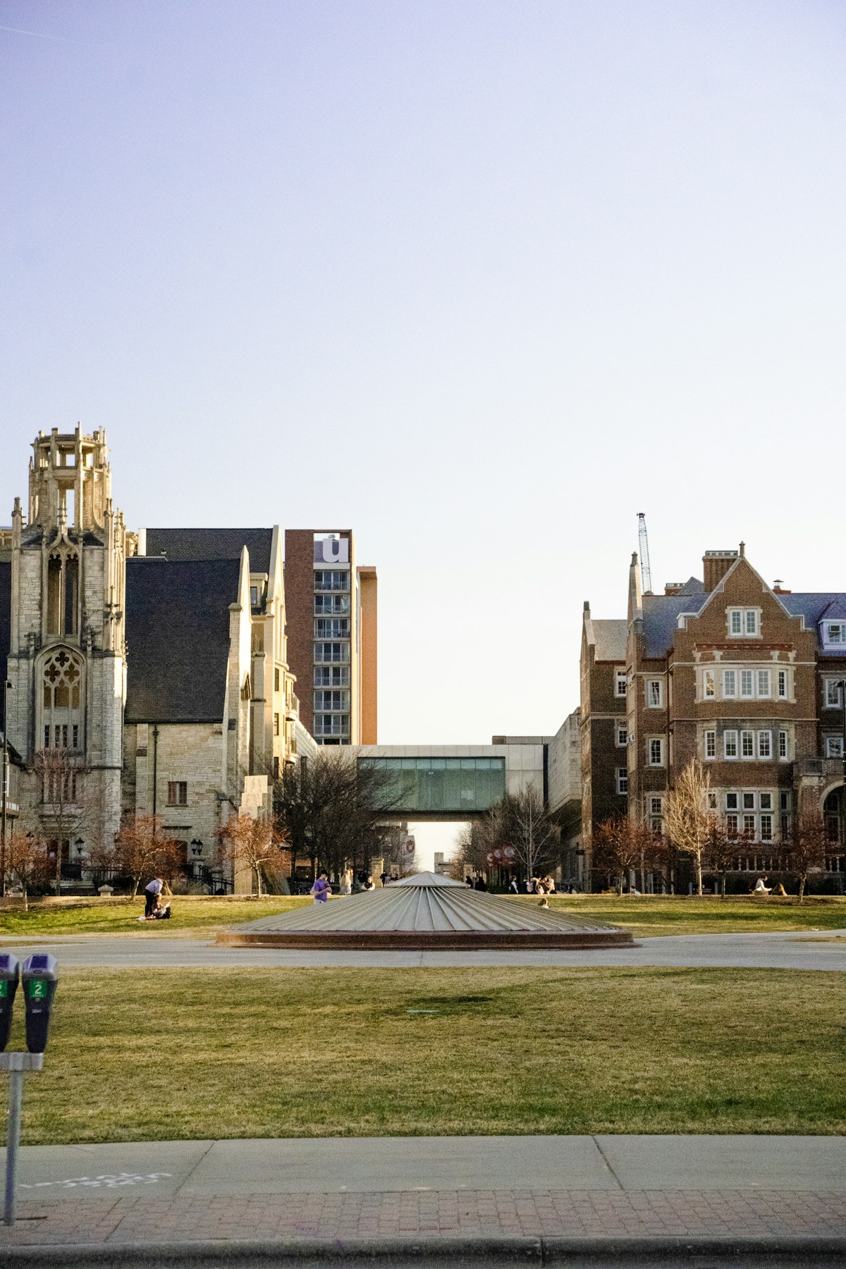 Students on a university campus lawn
